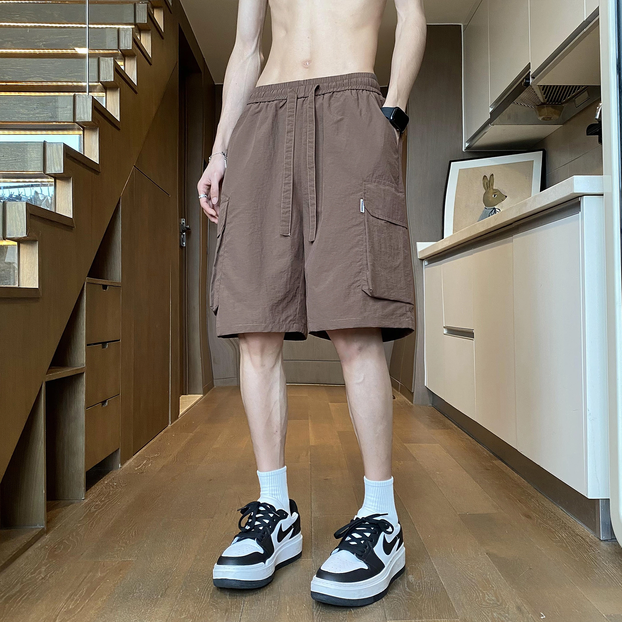 徐太浪 纯色基础款速干工装大口袋中腰宽松五分休闲短裤 男女同款