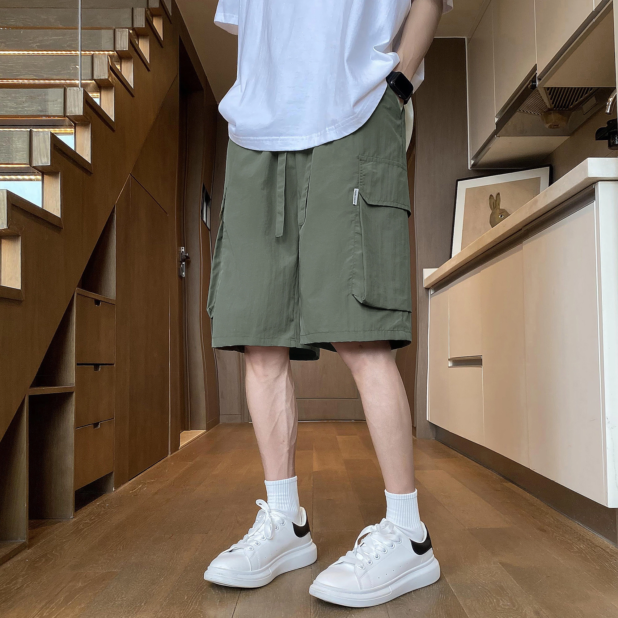 徐太浪 纯色基础款速干工装大口袋中腰宽松五分休闲短裤 男女同款