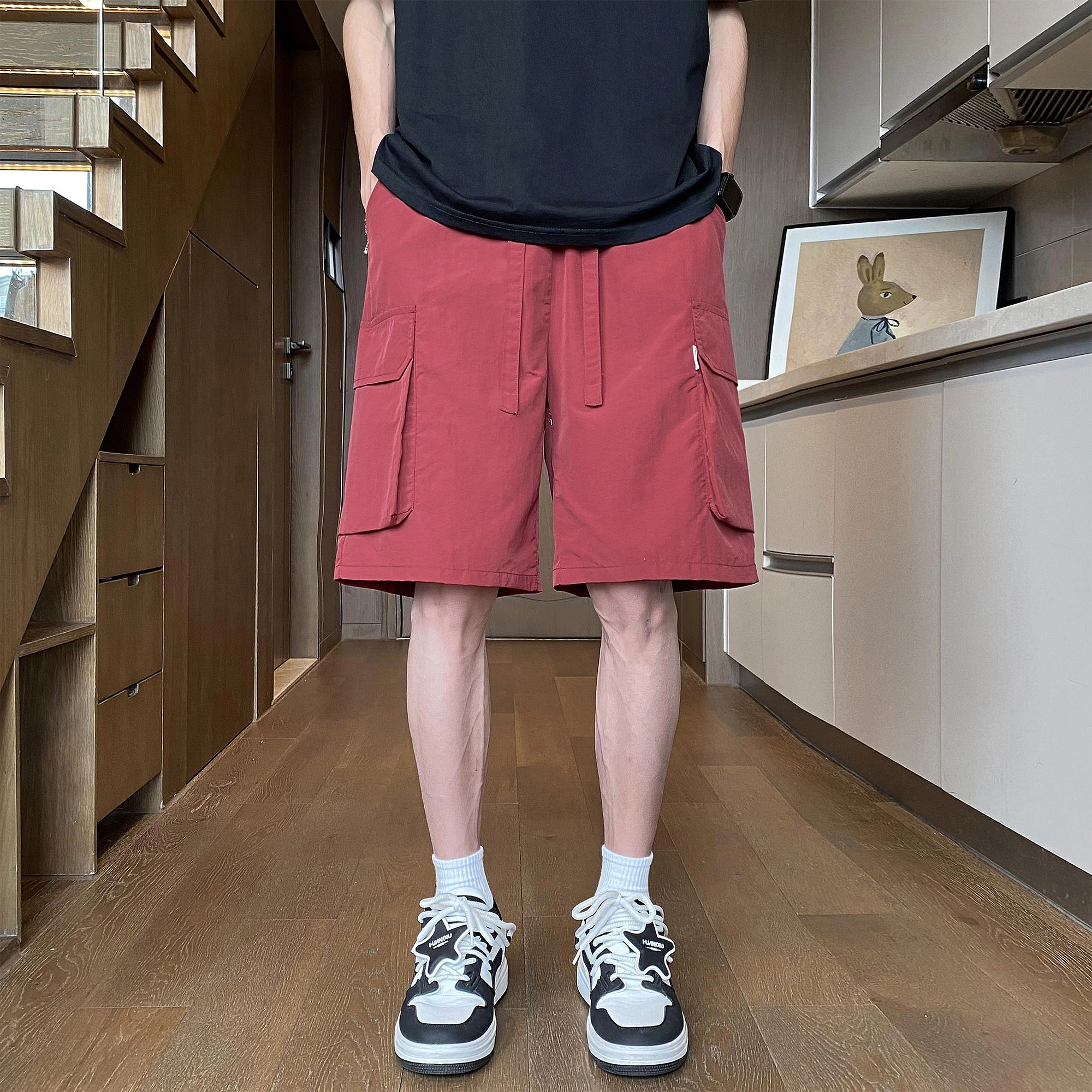 徐太浪 纯色基础款速干工装大口袋中腰宽松五分休闲短裤 男女同款