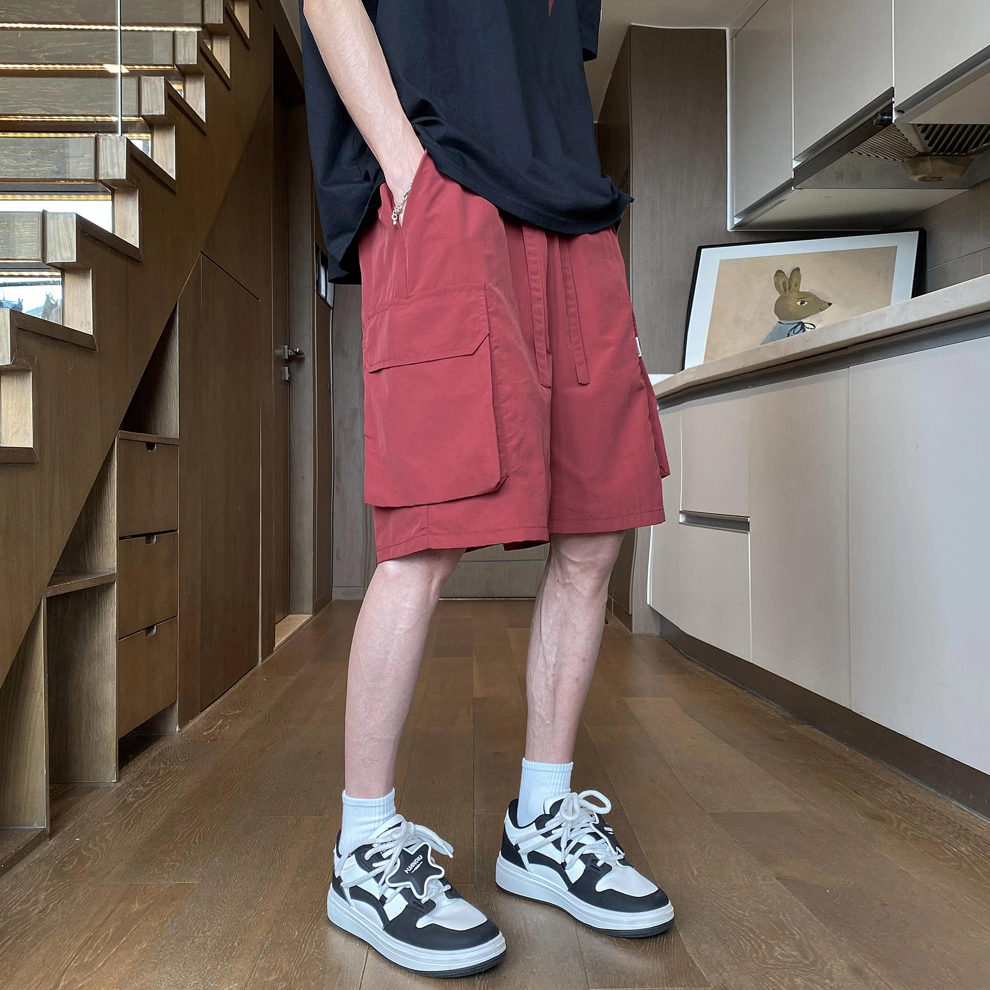 徐太浪 纯色基础款速干工装大口袋中腰宽松五分休闲短裤 男女同款