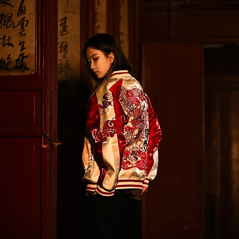 三省六部 龙剪花传统剪纸龙年刺绣横须贺双面夹克外套 男女同款