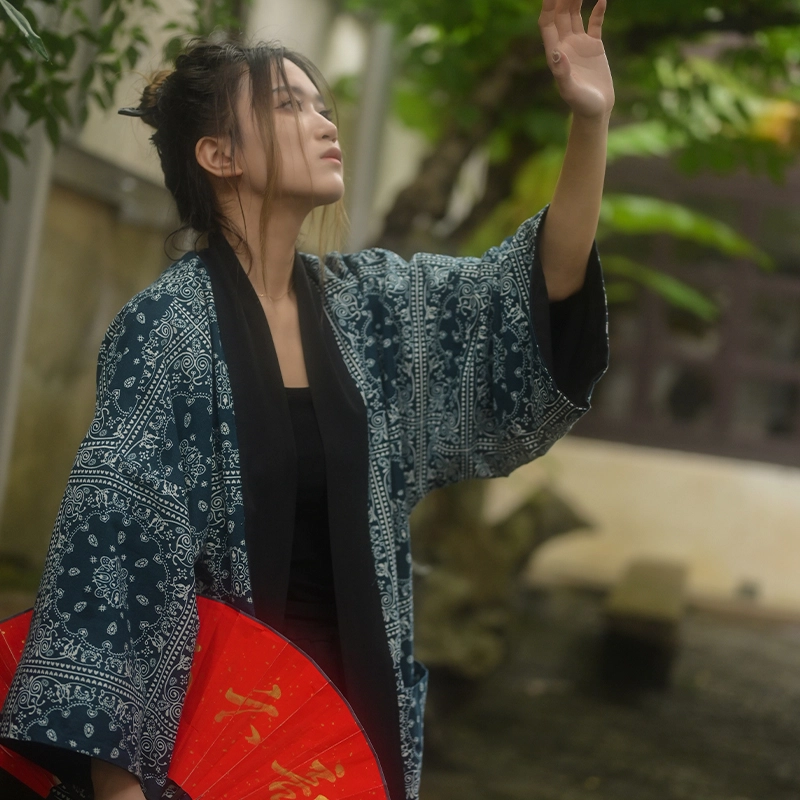 三省六部 极简中国风双面穿腰果花道袍新中式汉服 男女同款 黑色