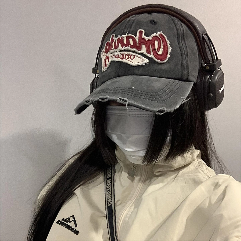 八小万 复古做旧破洞辣妹网红 棉 鸭舌帽 女款