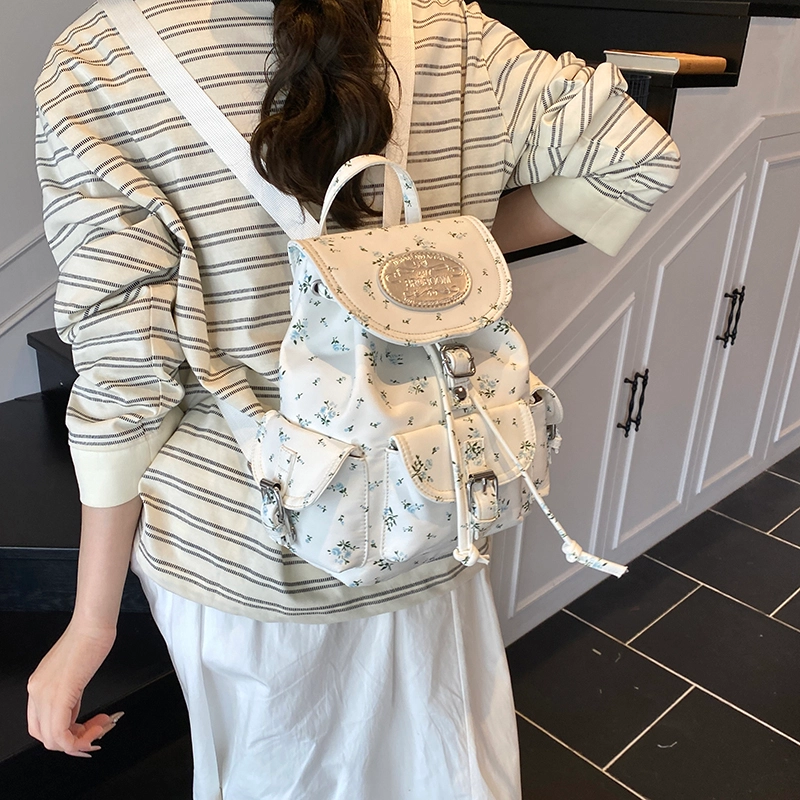 辛巴赫 百搭田园风可爱甜酷小众设计文艺感 尼龙 双肩包 女款 碎花/条纹