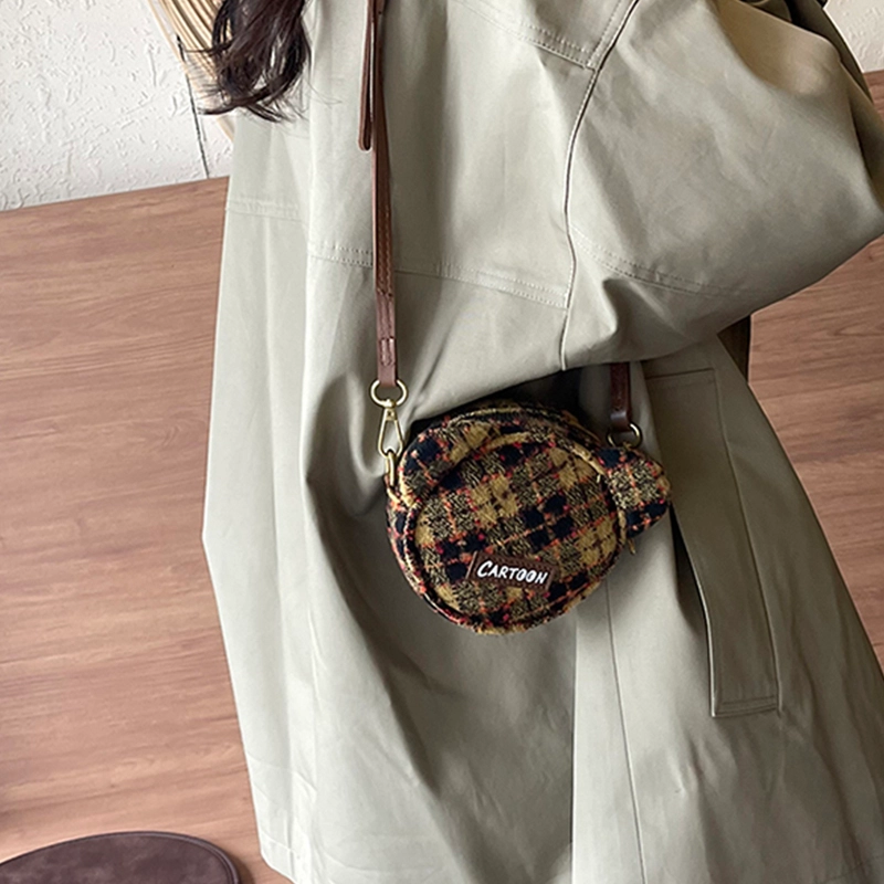 辛巴赫 复古格子潮流时尚单肩包百搭休闲可爱设计携带方便女包 毛呢 斜挎包 迷你 女款 多色