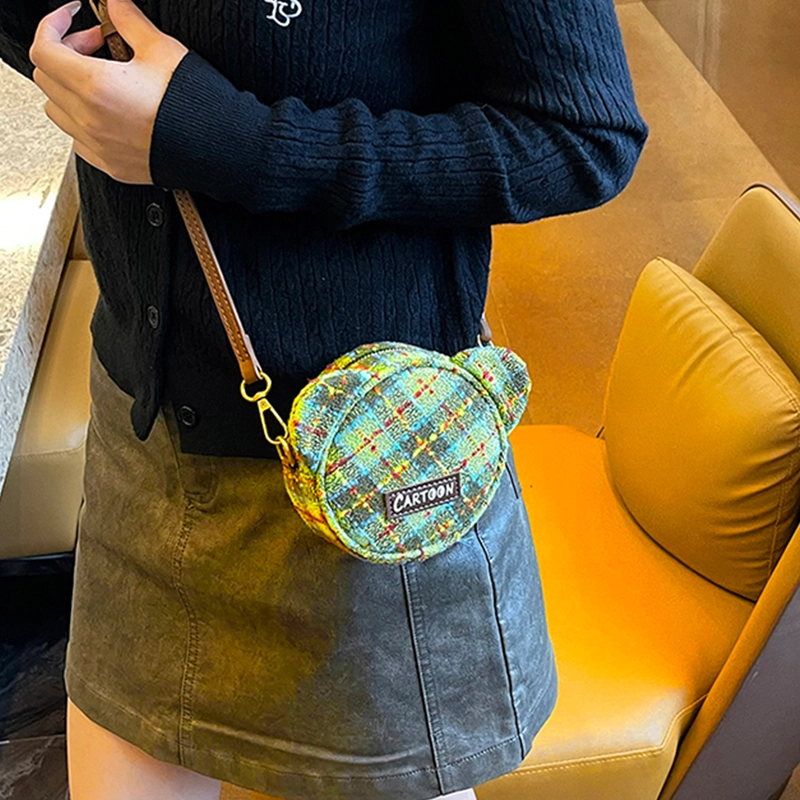 辛巴赫 复古格子潮流时尚单肩包百搭休闲可爱设计携带方便女包 毛呢 斜挎包 迷你 女款 多色
