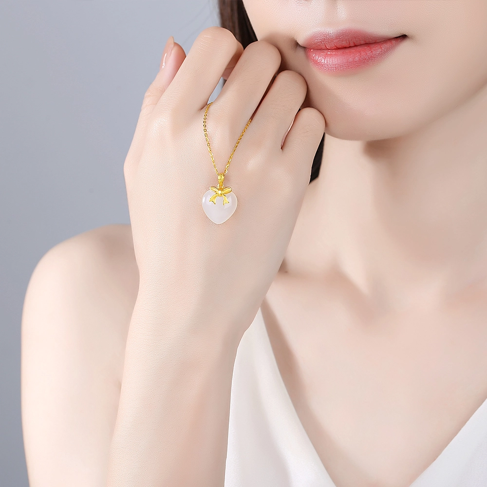 墨者善石 爱心蝴蝶结 甜美轻奢高级感 足金 一口价 黄金吊坠 女款