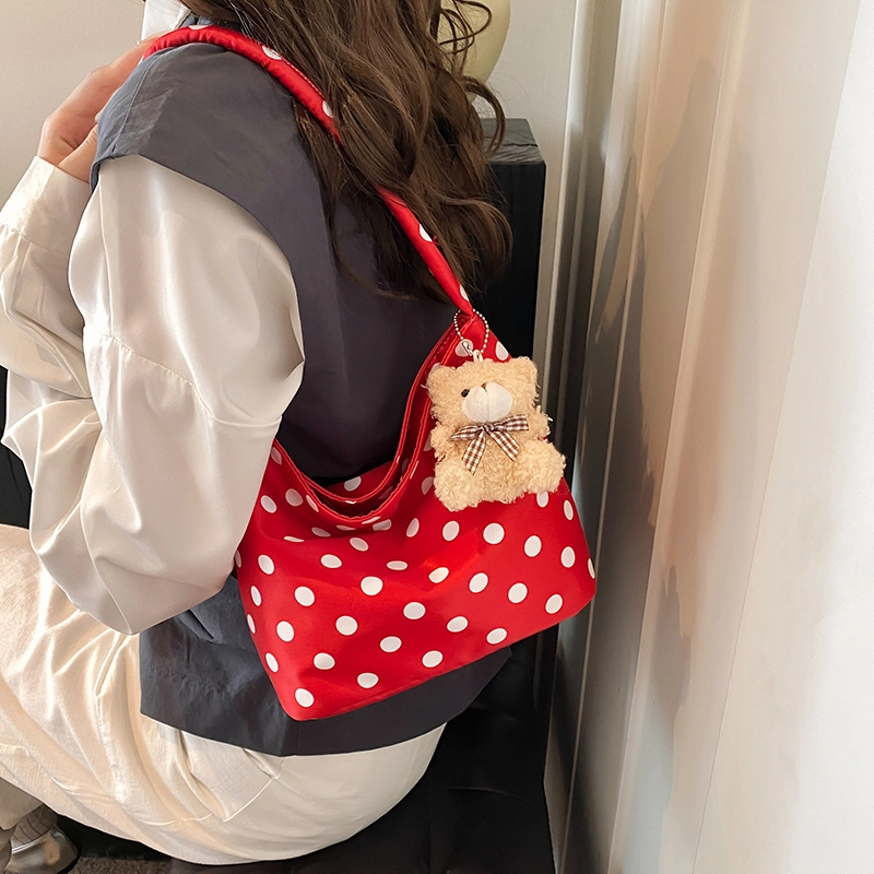 度森袋鼠 小众设计波点超流行休闲 牛津布 单肩包 女款 白色/黑色/红色