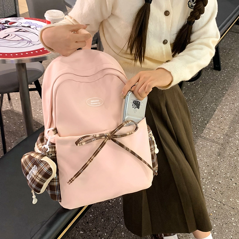 度森袋鼠 韩版时尚百搭高颜值蝴蝶结简约轻便背包 尼龙 双肩包 女款 白色/黑色/黄色/浅蓝色/粉色