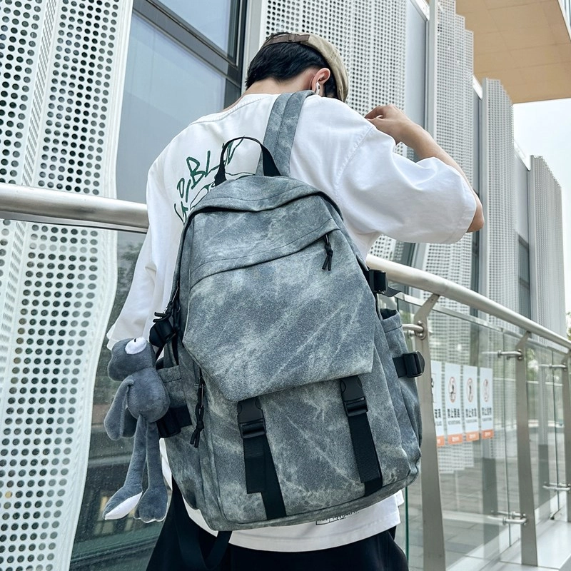 度森袋鼠 日系中性风休闲简约学生上课通勤时尚百搭 复合布 双肩包 常规 男女同款情侣款 深灰/浅灰/蓝色