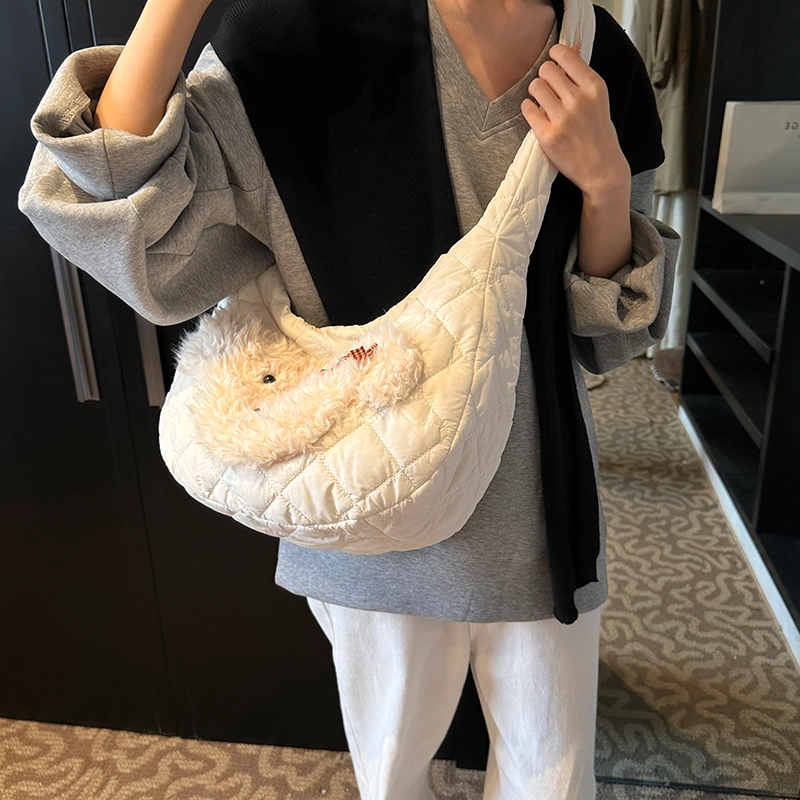 度森袋鼠 卡通动漫小狗可爱休闲复古上课通勤大容量轻便 尼龙布 单肩包 常规 女款 黑色/白色