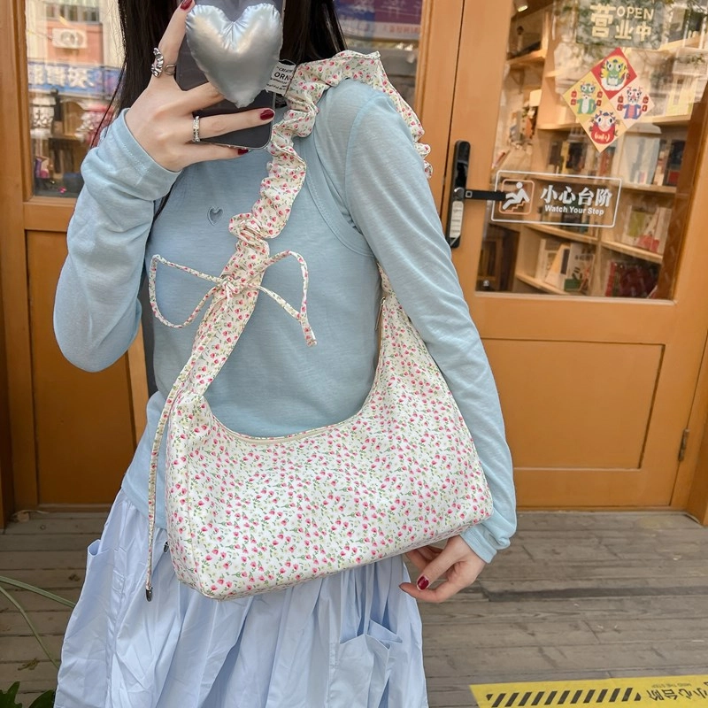度森袋鼠 高颜值百搭温柔甜美小碎花抽绳斜挎包 帆布 帆布包单肩包 女款 多色