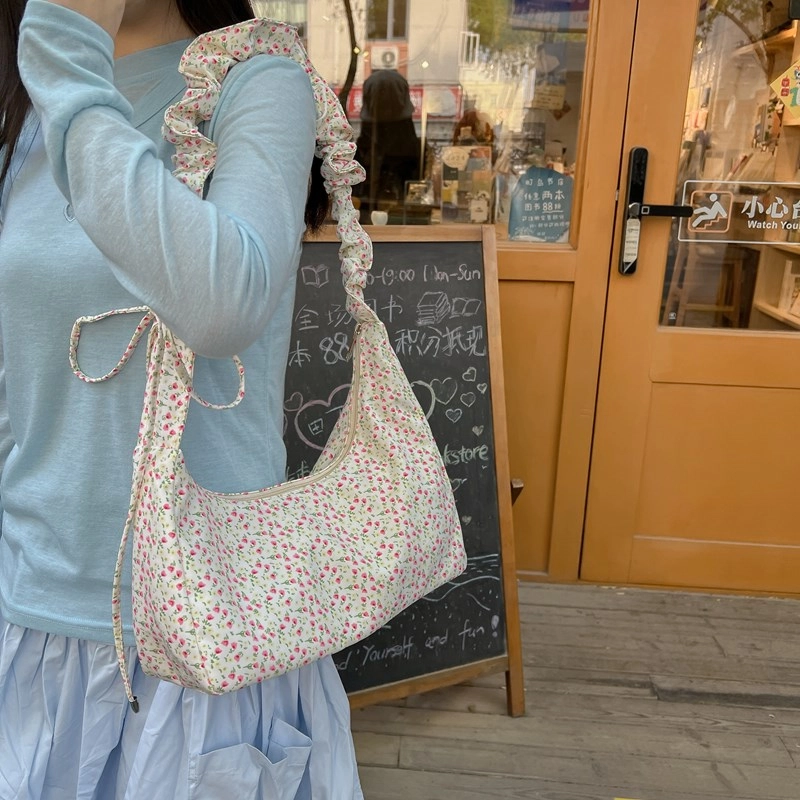 度森袋鼠 高颜值百搭温柔甜美小碎花抽绳斜挎包 帆布 帆布包单肩包 女款 多色