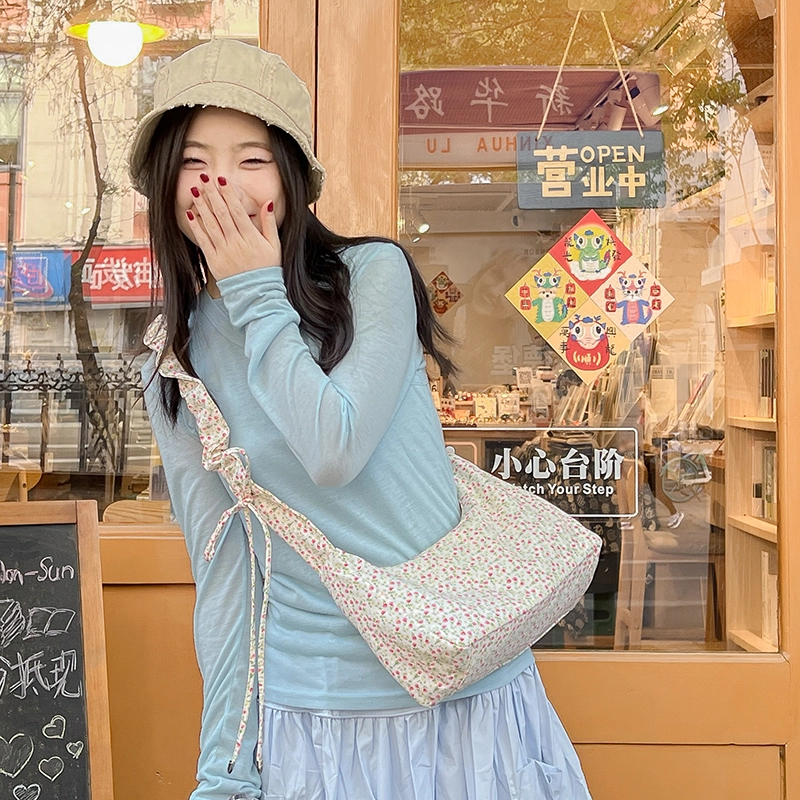 度森袋鼠 高颜值百搭温柔甜美小碎花抽绳斜挎包 帆布 帆布包单肩包 女款 多色