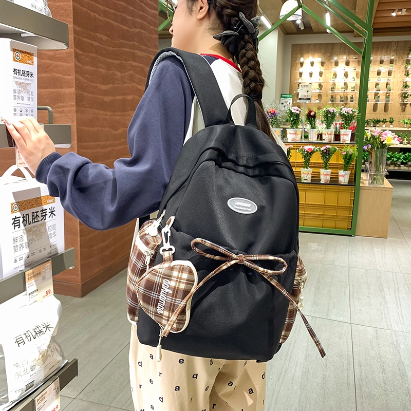 度森袋鼠 韩版时尚百搭高颜值蝴蝶结简约轻便背包 尼龙 双肩包 女款 白色/黑色/黄色/浅蓝色/粉色