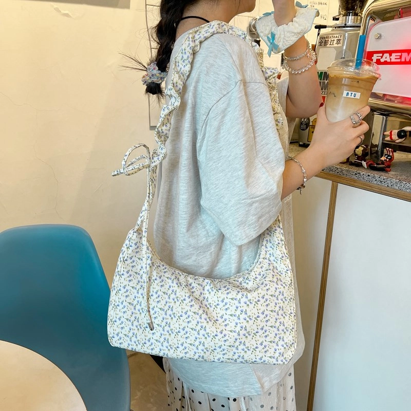 度森袋鼠 高颜值百搭温柔甜美小碎花抽绳斜挎包 帆布 帆布包单肩包 女款 多色