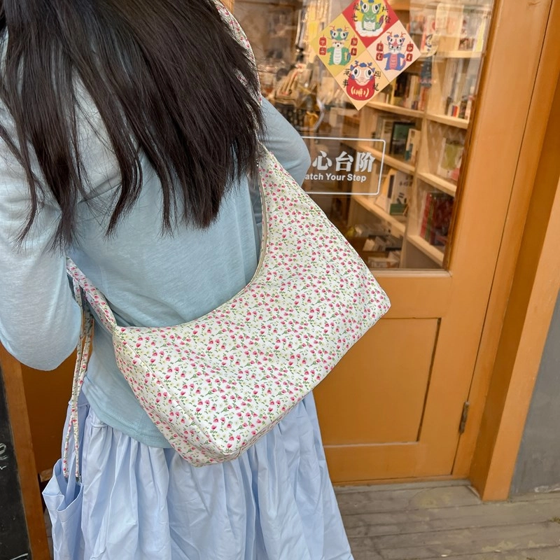 度森袋鼠 高颜值百搭温柔甜美小碎花抽绳斜挎包 帆布 帆布包单肩包 女款 多色