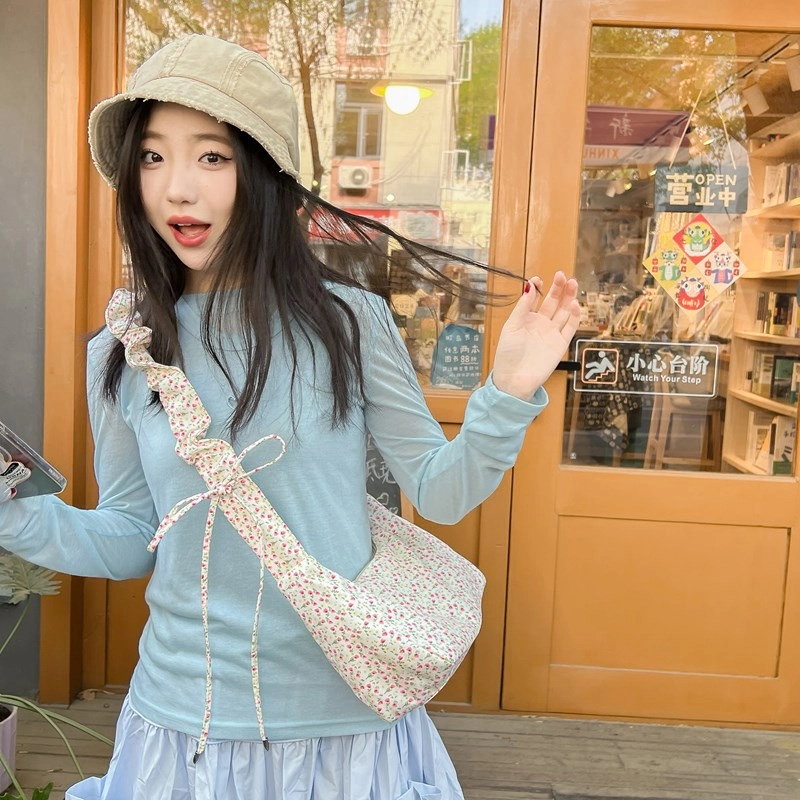 度森袋鼠 高颜值百搭温柔甜美小碎花抽绳斜挎包 帆布 帆布包单肩包 女款 多色