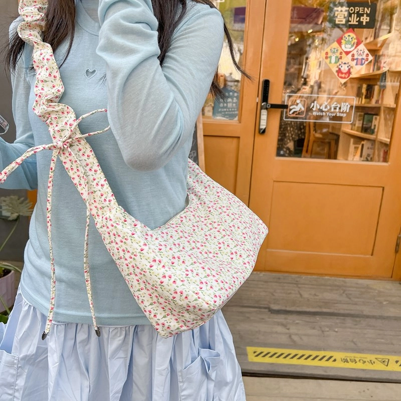度森袋鼠 高颜值百搭温柔甜美小碎花抽绳斜挎包 帆布 帆布包单肩包 女款 多色