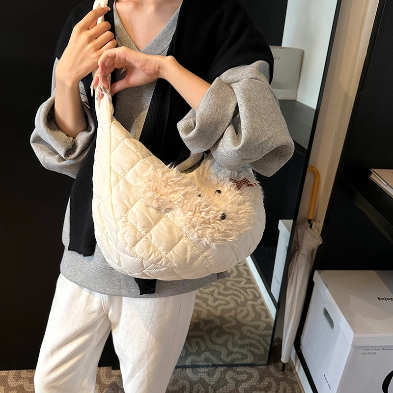 度森袋鼠 卡通动漫小狗可爱休闲复古上课通勤大容量轻便 尼龙布 单肩包 常规 女款 黑色/白色