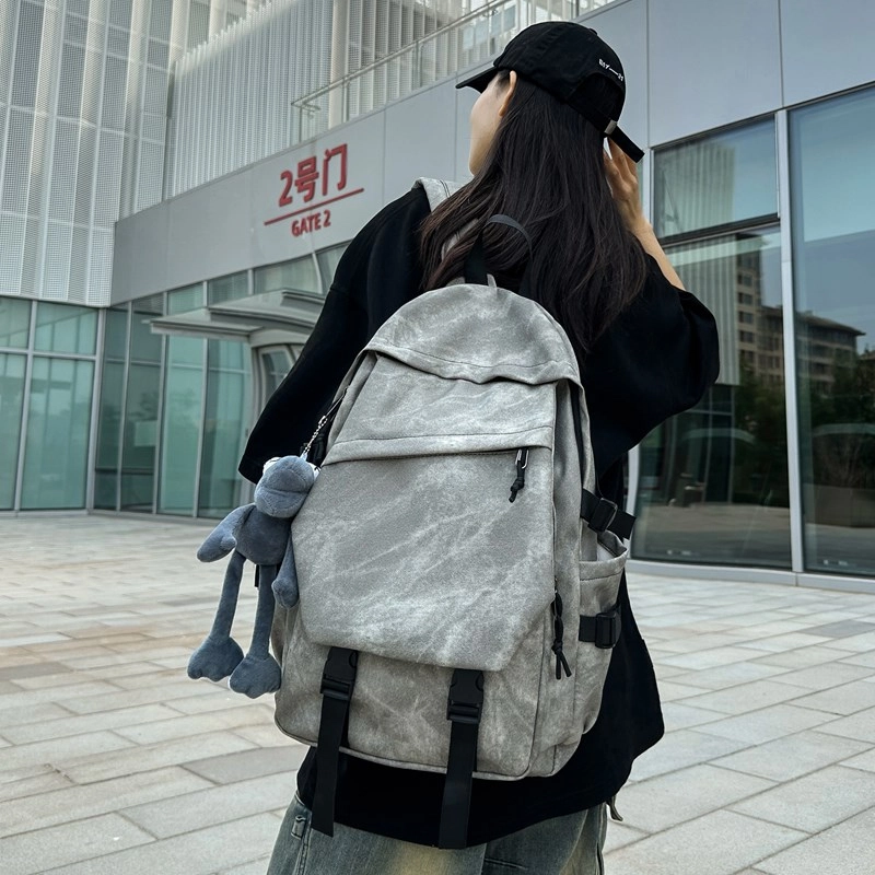 度森袋鼠 日系中性风休闲简约学生上课通勤时尚百搭 复合布 双肩包 常规 男女同款情侣款 深灰/浅灰/蓝色