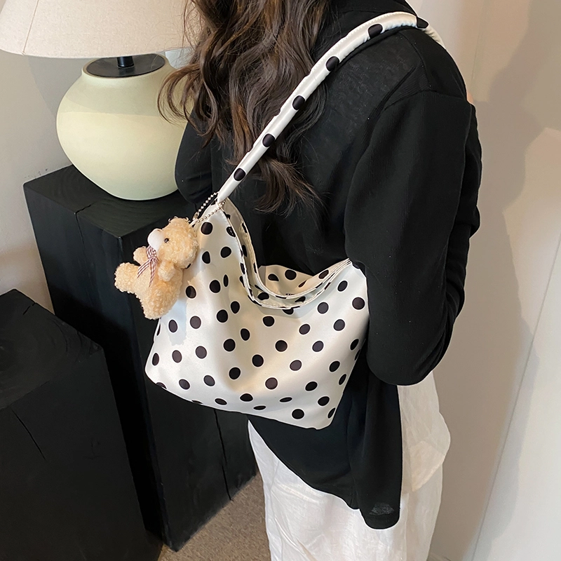 度森袋鼠 小众设计波点超流行休闲 牛津布 单肩包 女款 白色/黑色/红色