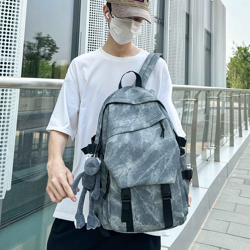 度森袋鼠 日系中性风休闲简约学生上课通勤时尚百搭 复合布 双肩包 常规 男女同款情侣款 深灰/浅灰/蓝色