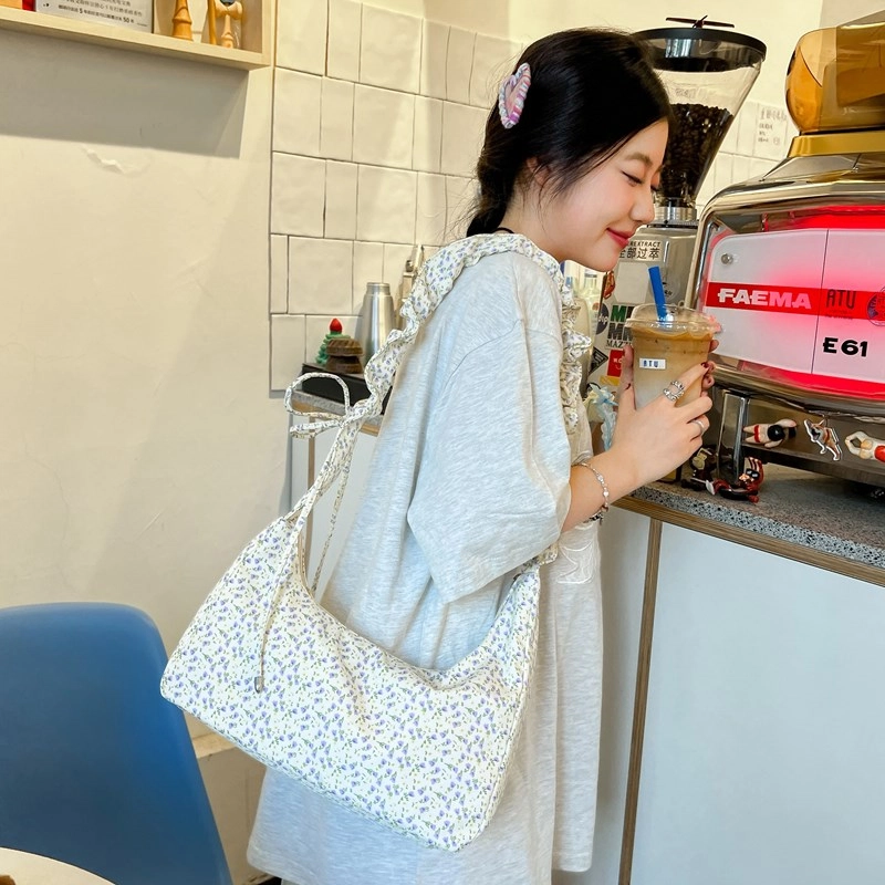 度森袋鼠 高颜值百搭温柔甜美小碎花抽绳斜挎包 帆布 帆布包单肩包 女款 多色