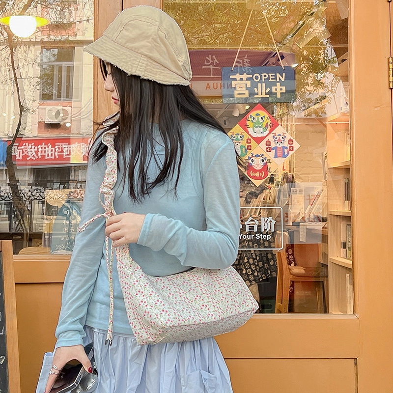 度森袋鼠 高颜值百搭温柔甜美小碎花抽绳斜挎包 帆布 帆布包单肩包 女款 多色