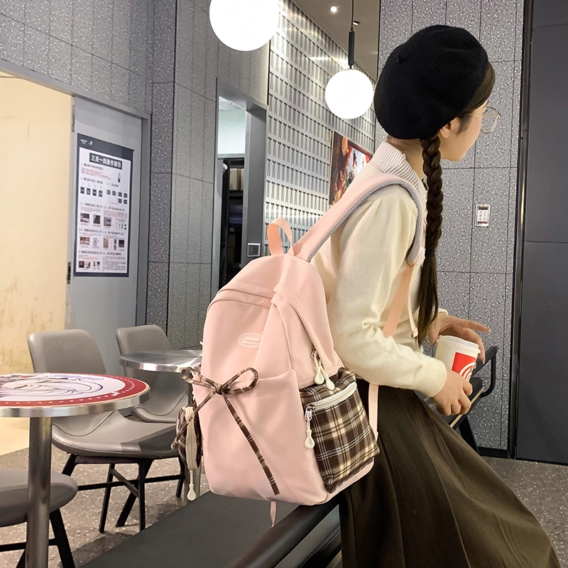 度森袋鼠 韩版时尚百搭高颜值蝴蝶结简约轻便背包 尼龙 双肩包 女款 白色/黑色/黄色/浅蓝色/粉色