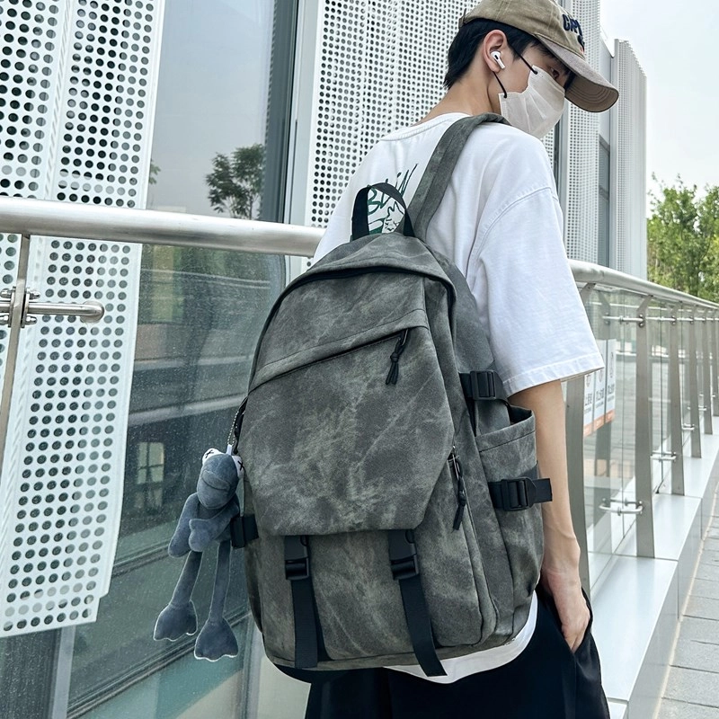 度森袋鼠 日系中性风休闲简约学生上课通勤时尚百搭 复合布 双肩包 常规 男女同款情侣款 深灰/浅灰/蓝色