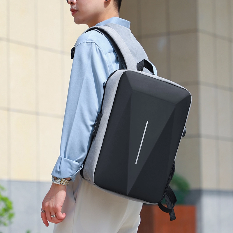 度森袋鼠 休闲轻便商务大容量硬壳 防泼水面料 背包双肩包 大号 男女同款情侣款 黑色 灰色