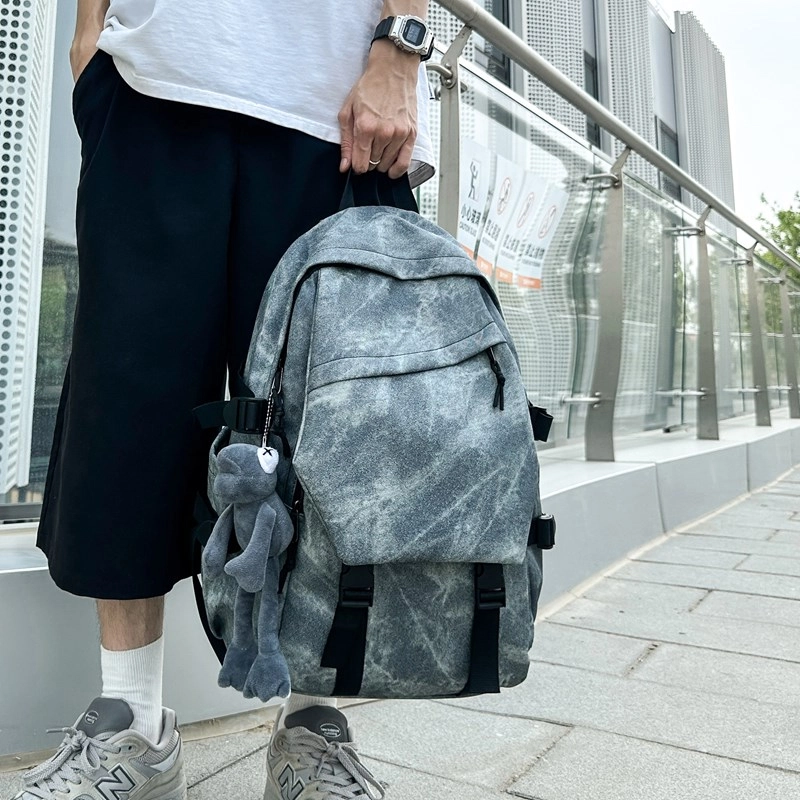 度森袋鼠 日系中性风休闲简约学生上课通勤时尚百搭 复合布 双肩包 常规 男女同款情侣款 深灰/浅灰/蓝色