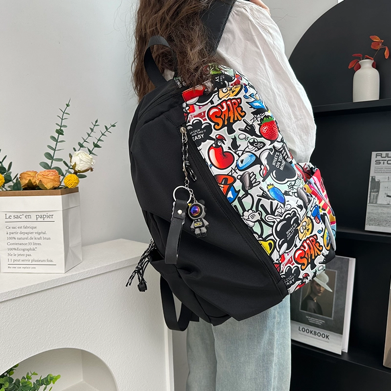 度森袋鼠 时尚百搭美式涂鸦 尼龙布 双肩包 男女同款情侣款 白色/红色/绿色