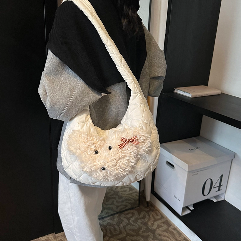 度森袋鼠 卡通动漫小狗可爱休闲复古上课通勤大容量轻便 尼龙布 单肩包 常规 女款 黑色/白色