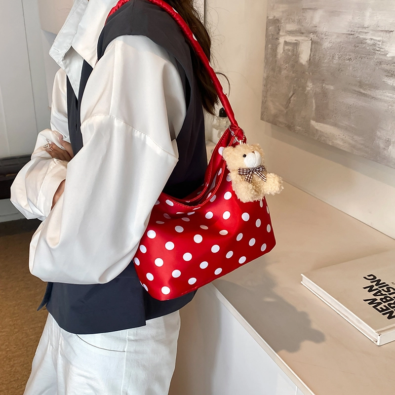 度森袋鼠 小众设计波点超流行休闲 牛津布 单肩包 女款 白色/黑色/红色