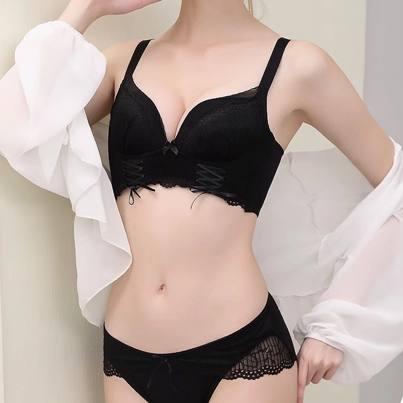 橡柠派 夏季 薄款聚拢防下垂收副乳小胸显大好穿文胸舒适透气抑菌内裤内衣裤套装 女款 组合装