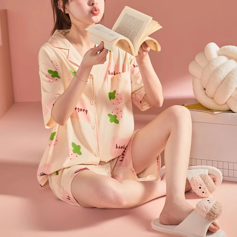 橡柠派 甜美可爱时尚三件套简约舒适睡衣套装 女款 米白色
