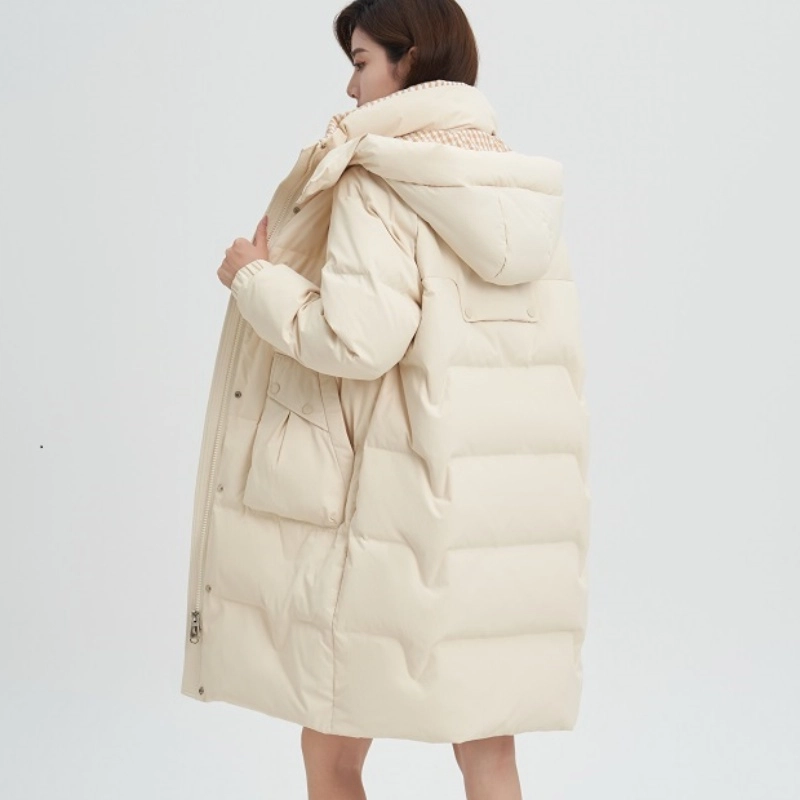 雅鹿 时尚经典纯色长款舒适保暖抗寒连帽防风防冻羽绒服 女款