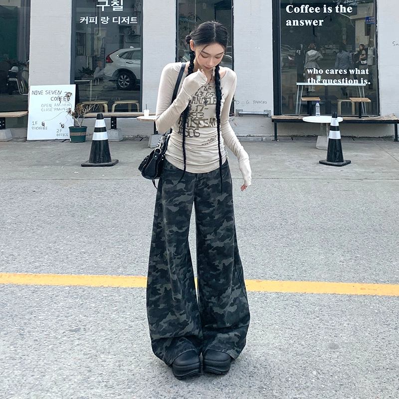 依钗 美式高街风宽松垂感高腰百搭户外休闲裤牛仔裤 女款