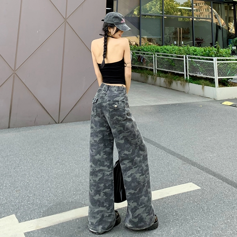 依钗 美式高街风宽松垂感高腰百搭户外休闲裤牛仔裤 女款