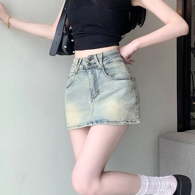 依钗 美式复古高腰包臀小个子大码防走光半身裙裤牛仔短裙 女款