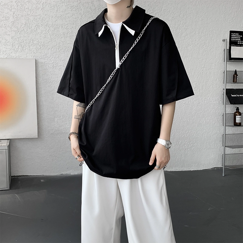 零氏 美式个性时尚翻领设计小众宽松休闲百搭短袖衬衫 男女同款