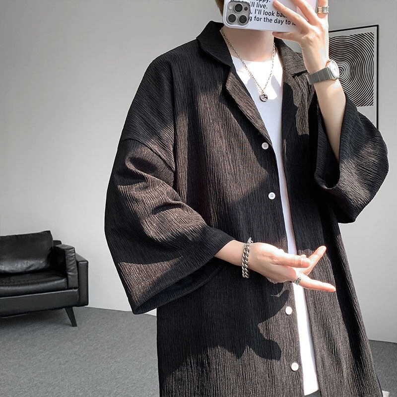 零氏 潮牌复古高街纯色基础款重磅高品质无性别主义穿搭舒适亲肤短袖衬衫 男女同款