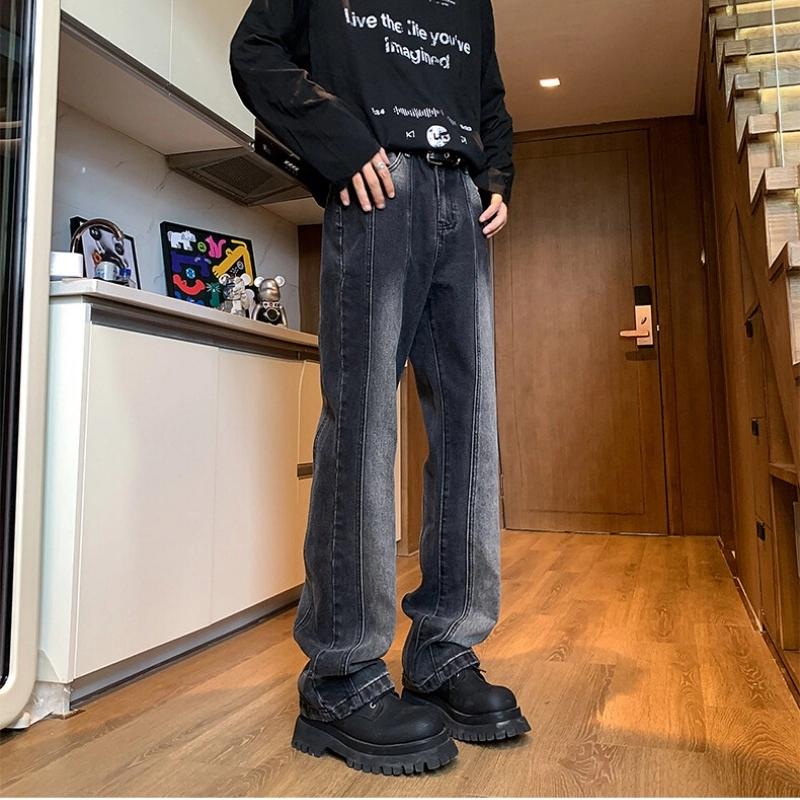 零氏 美式高街扎染脏脏拼接潮牌宽松做旧直筒休闲长裤牛仔裤 男女同款