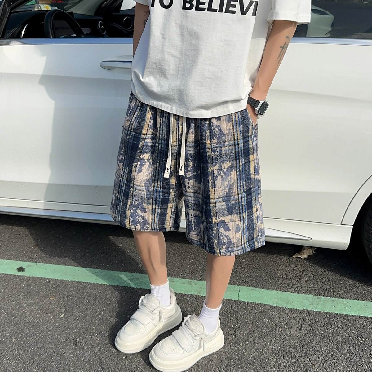 零氏 宽松阔腿五分美式机能风多口袋直筒工装休闲短裤 男女同款