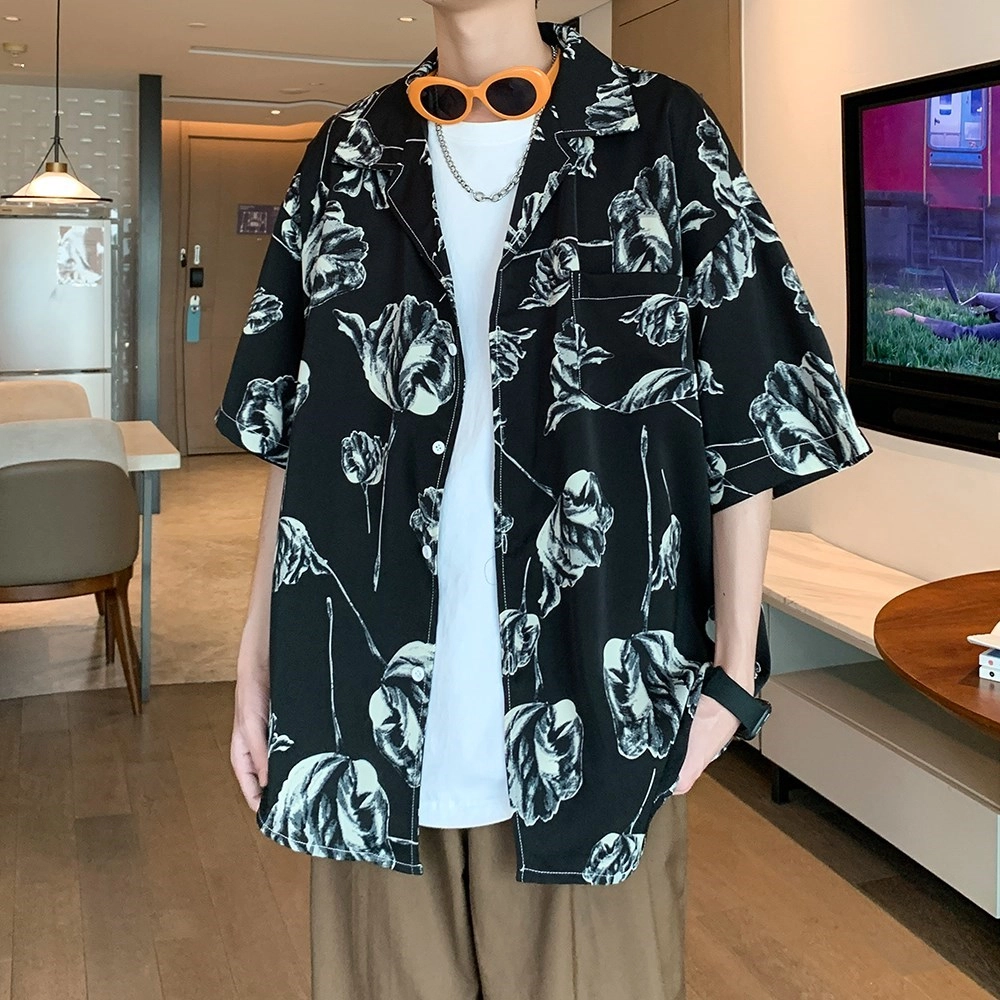 零氏 垂感透气轻薄宽松大码休闲通勤痞帅翻领短袖衬衫 男女同款