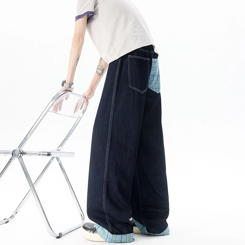 零氏 美式复古高街宽松休闲百搭时尚直筒阔腿拖地牛仔裤 男女同款