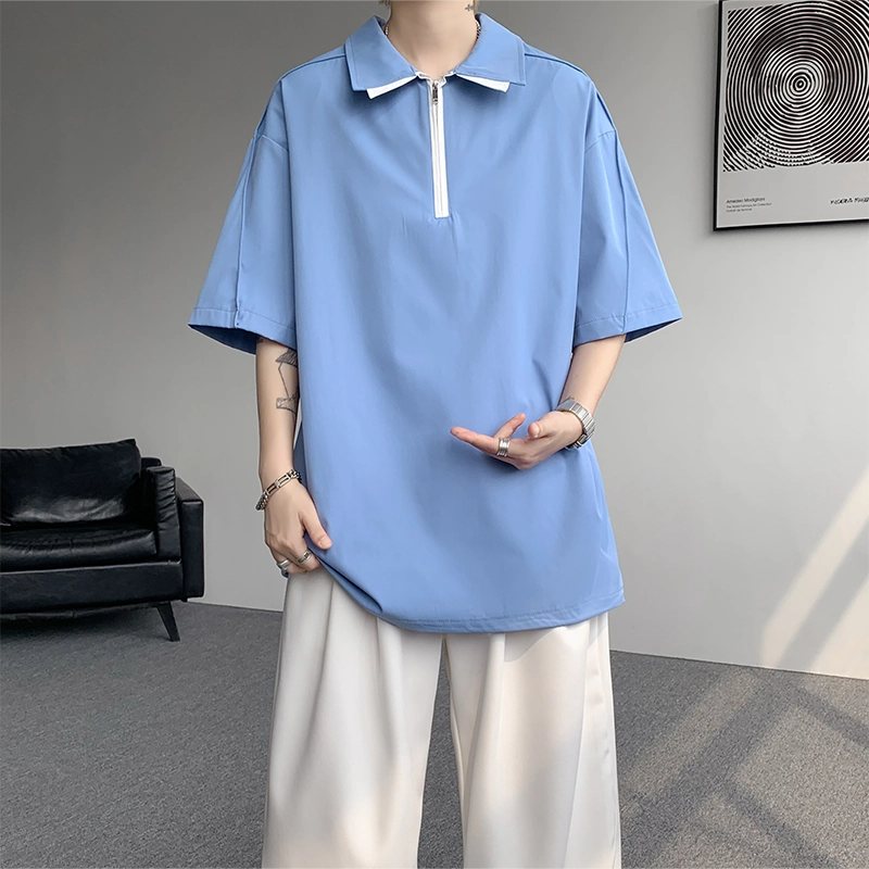 零氏 美式个性时尚翻领设计小众宽松休闲百搭短袖衬衫 男女同款