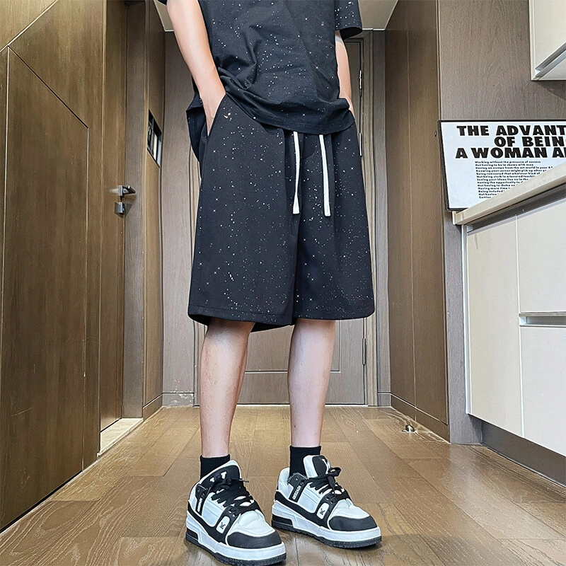 零氏 潮牌满天星夏季美式高街宽松系带设计闪光星空百搭五分裤篮球裤休闲短裤 男女同款